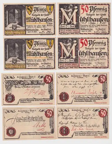 4 x 50 Pfennig Banknoten Stadt Mühlhausen in Thüringen 1.4.1921 (162031)