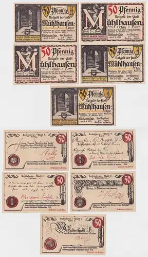 5 x 50 Pfennig Banknoten Stadt Mühlhausen in Thüringen 1.4.1921 (161039)