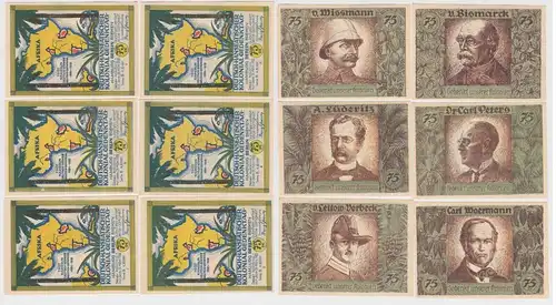 6 Banknoten Dt-Hanseatischer Kolonialgedenktag Kolonialpioniere 1921 (163842)