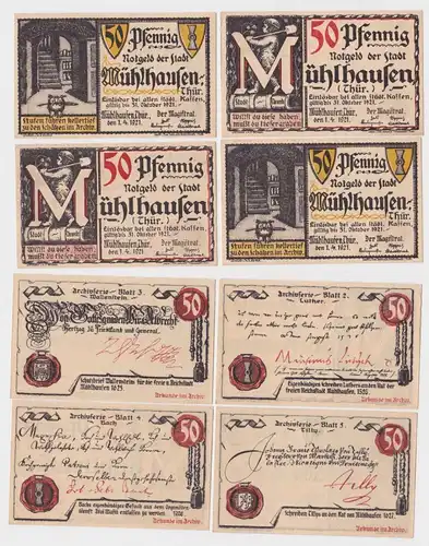 4 x 50 Pfennig Banknoten Stadt Mühlhausen in Thüringen 1.4.1921 (163017)