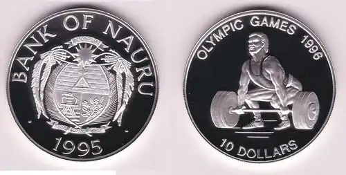 10 Dollar Silber Münze Nauru Olympiade Atlanta 1996 Gewichtheben 1995 (154941)