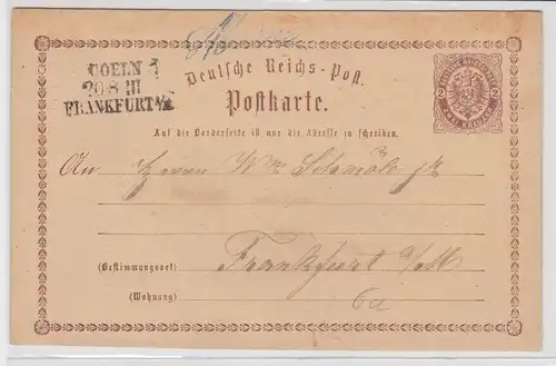 96967 DR Ganzsachen Postkarte Plattenfehler P2/6a Cöln nach Frankfurt 1874