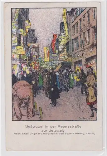 903855 Künstler Ak Leipzig Meßtrubel in der Petersstraße zur Jetztzeit 1919