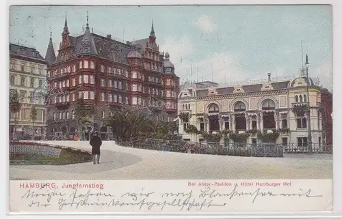 903617 Ak Hamburg Jungfernstieg der Alster Pavillon & Hotel Hamburger Hof 1905