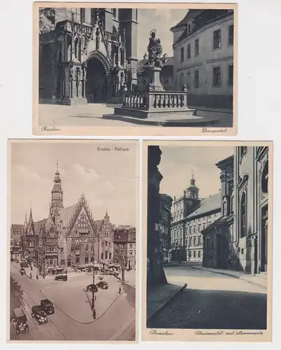 07858/3 Ak Breslau in Schlesien Uni, Rathaus und Domportal um 1930