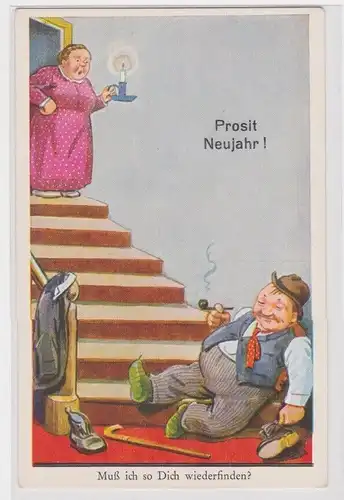 900248 Prosit Neujahr Humor Ak "Muß ich so Dich wiederfinden?" um 1940