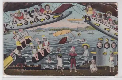 12634 Herzlichen Glückwunsch zum Geburtstage Ak Fotomontage Luftschiffe 1909