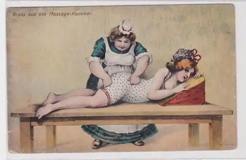 02922 Humor Ak Gruß aus der Massage Kammer um 1910