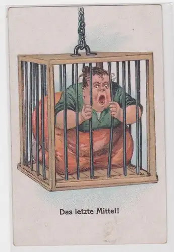 29392 Humor Ak "Das letzte Mittel!" Frau in Käfig um 1920