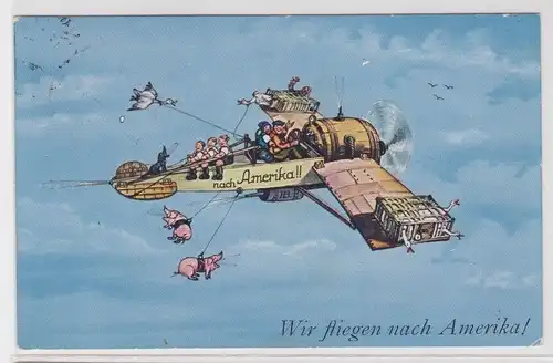 66609 Humor Ak "Wir fliegen nach Amerika!" 1929