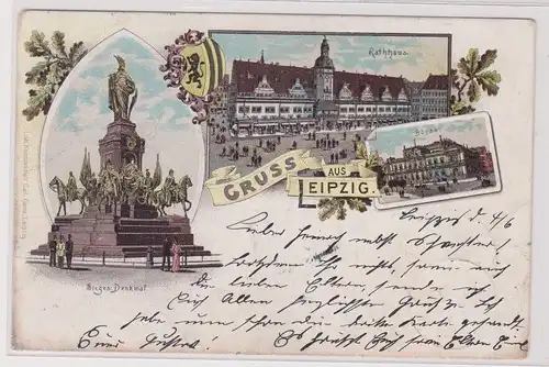 903358 Ak Lithographie Gruß aus Leipzig Siegesdenkmal usw. 1898