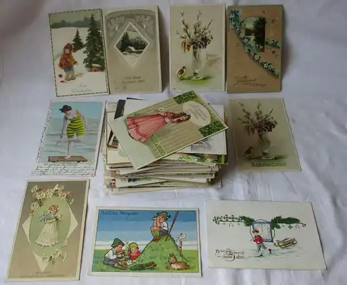 Sammlung mit 155 alten Postkarten Glückwunsch Kitsch Prägekarten meist um 1900