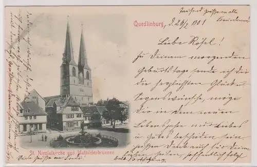900110 Ak Quedlinburg St.Nicolaikirche und Mathildenbrunnen 1901
