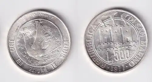 500 Lire Silber Münze San Marino Ökologie 1977 vz/Stgl. (163545)