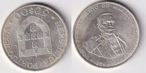50 Escudos Silbermünze Portugal MARECHAL CARMONA 1969 (160818)