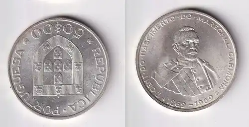 50 Escudos Silbermünze Portugal MARECHAL CARMONA 1969 (162426)