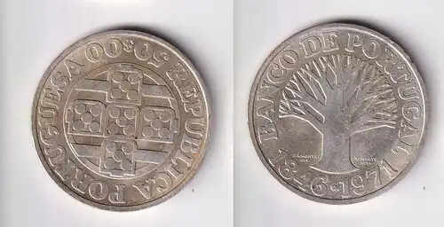 50 Escudos Silbermünze Portugal 125 Jahre Bank-Portugal 1971 (160612)