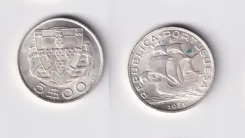 5 Escudos Silber Münze Portugal 1955 vz (160819)