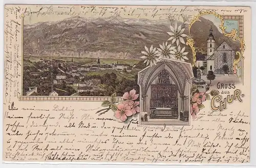 902865 AK Gruss aus Chur - Dom mit Hochaltar, Totalansicht 1898