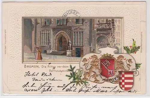 902869 Wappen Passepartout AK Bremen - Die Ritter vor dem Rathausportal 1907