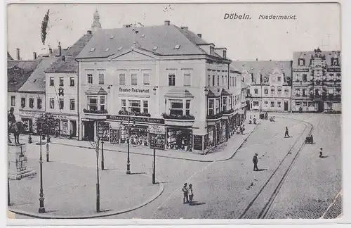 902478 AK Döbeln - Niedermarkt mit Theater-Restaurant, Modehaus Fr. Germer 1925