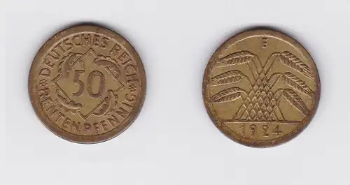 50 Rentenpfennig Messing Münze Weimarer Republik 1924 E Jäger 310 (119892)