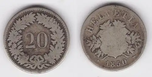 20 Rappen Kupfer Nickel Münze Schweiz 1850 B s/ss (141540)