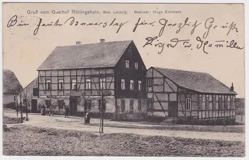 97520 Ak Gruß vom Gasthof Röllingshain Bezirk Leipzig 1912