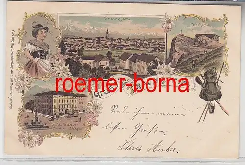 32057 Ak Lithographie Gruß aus Traunstein Hotel Wispaur usw. 1898