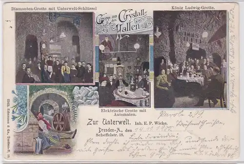 902364 Ak Gruß aus den Crystall Hallen zur Unterwelt Dresden A. 1900