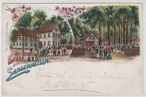 902825 Ak Lithographie Gruß aus Langenhessen Restaurant zwei Linden 1909