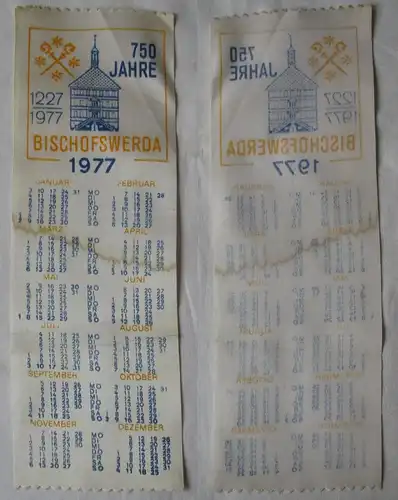 DDR Stoff Kalender 750 Jahre Bischofswerda 1977 (164355)