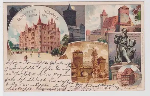 905342 Ak Lithographie Nürnberg Grand Hotel usw. 1916