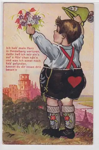 37697 Leporello Ak Heidelberg Junge mit Hut und Blumenstrauß 1939