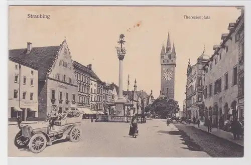 905213 Feldpost Ak Straubing Theresienplatz mit Automobil 1916