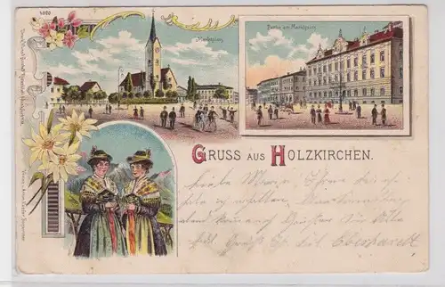 903381 Ak Lithographie Gruß aus Holzkirchen Partie am Marktplatz 1901
