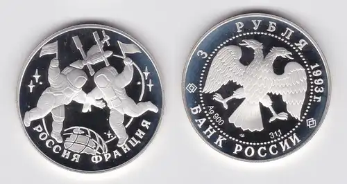 3 Rubel Silber Münze Russland gemeinsamer Weltraumflug 1993 PP (164076)