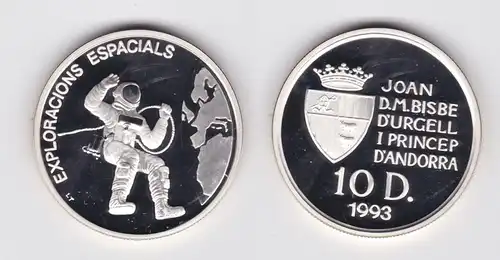 10 Diners Silber Münze Andorra Raumfahrt, Exploracions Espacials 1993 PP(164227)