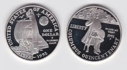 1 Dollar Silber Münze USA 500 Jahre Entdeckung Amerikas 1992 P, PP (164277)