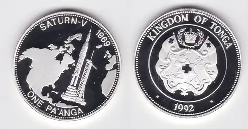 1 Pa´anga Silber Münze Tonga Rakete Saturn V 1969, 1992 PP (164263)