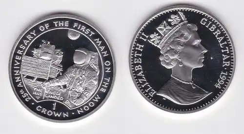 1 Crown Silber Münze Gibraltar 1994 25. Jahre First Man on the Moon PP (163906)