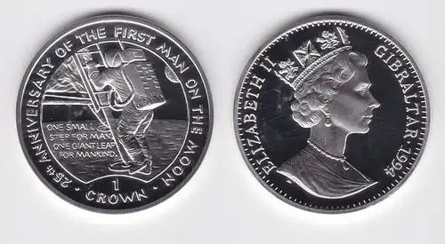 1 Crown Silber Münze Gibraltar 1994 25. Jahre First Man on the Moon PP (163918)