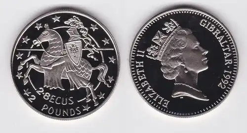 2,8 Ecus Nickel Münze Gibraltar 1992 Reiter mit Schild und Lanze (164363)