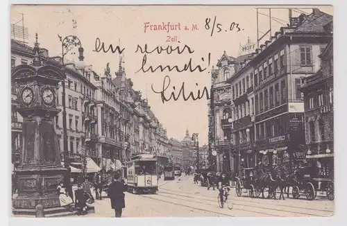 903250 Ak Frankfurt am Main Zeil mit Strassenbahn Verkehr 1903