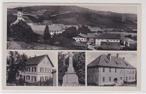 903733 Ak Perasdorf im bayrischen Wald, Schulhaus, Pfarrhof usw. 1942