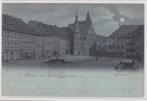 902254 Mondschein AK Gruss aus Hildburghausen - Marktplatz 1901