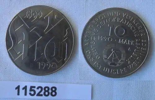 DDR Gedenk Münze 10 Mark 100.Jahre 1.Mai Feiertag 1990 (115288)