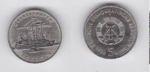 DDR Gedenk Münze 5 Mark Überseehafen Rostock 1988 (126146)