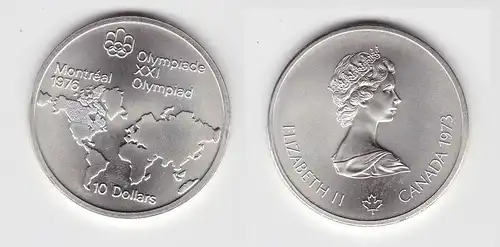 10 Dollar Silber Münze Canada Kanada Olympiade Montreal Weltkarte 1973 (118730)