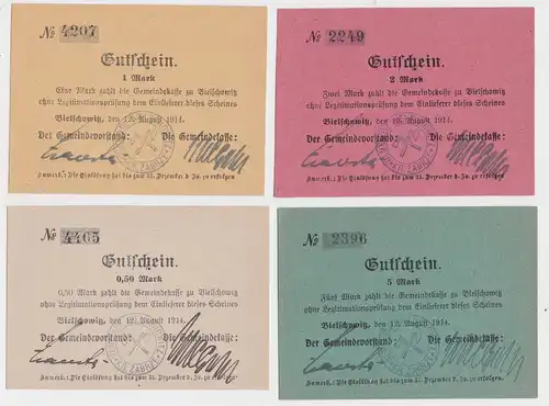 4 Banknoten Notgeld Bielschowitz Kreis Hindenburg 12.08.1914 (121852)